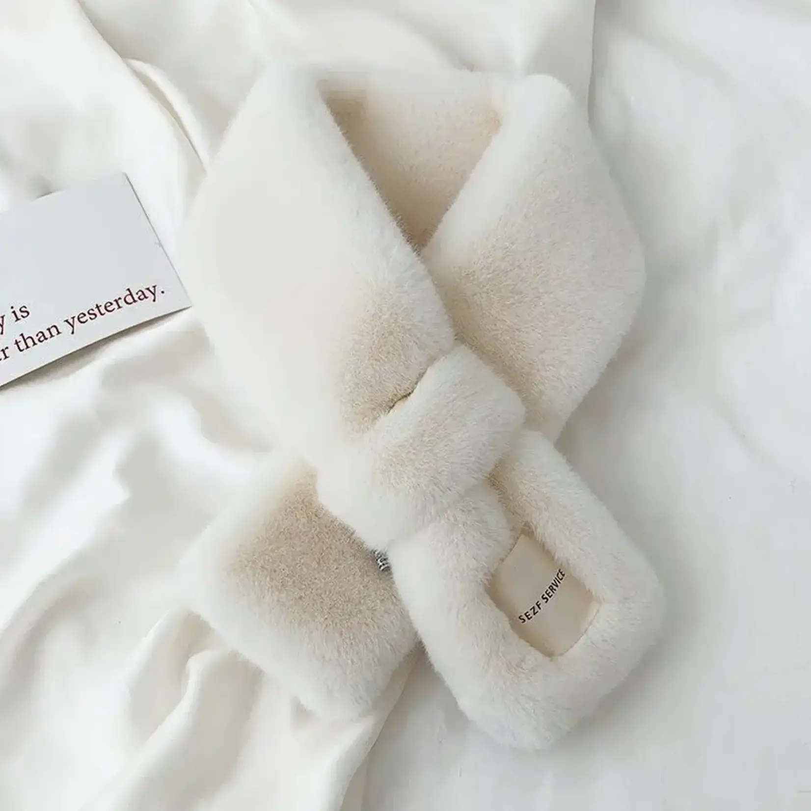 Faux Fur Neck Wrap w/Pull Through in Ivory
