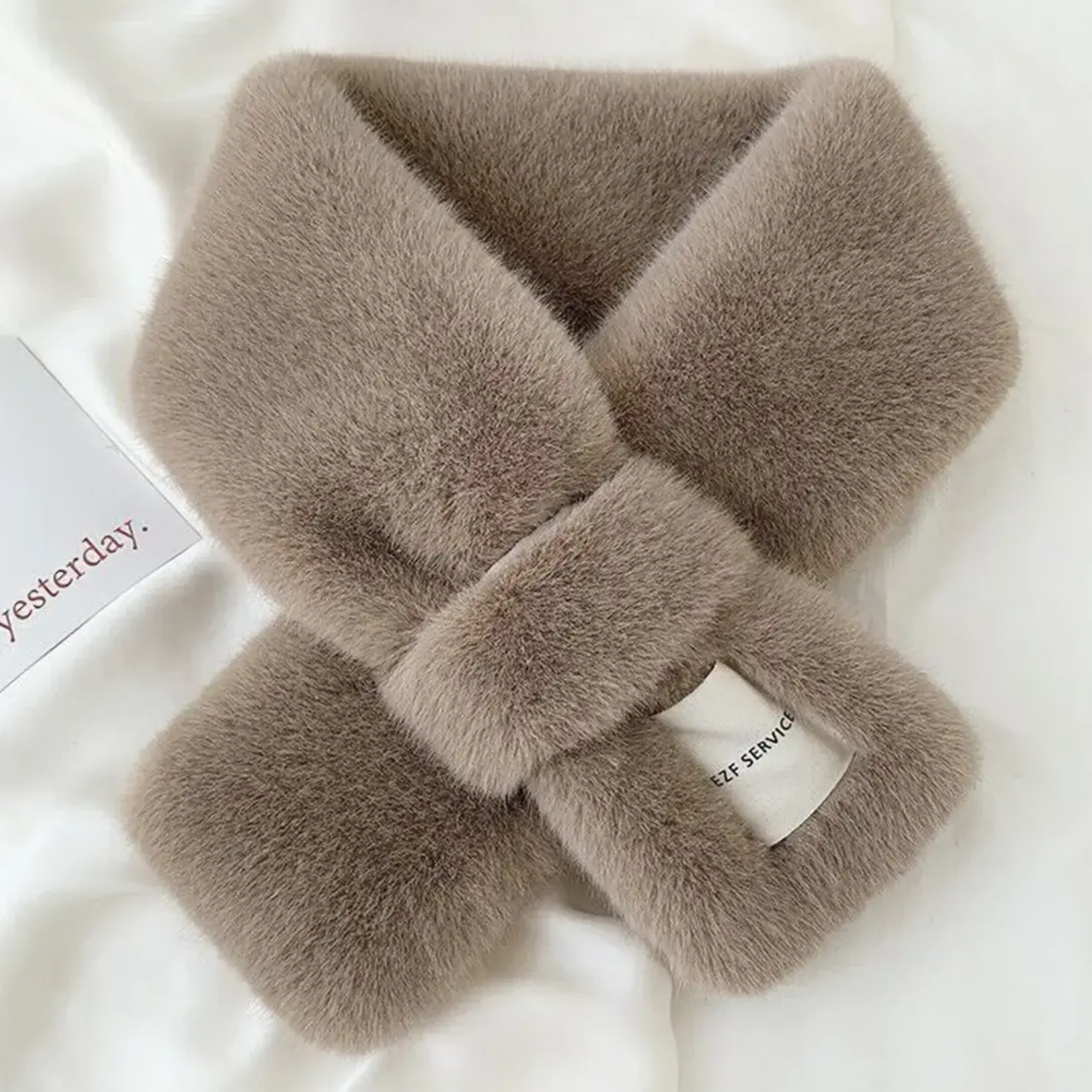 Faux Fur Neck Wrap w/Pull Through in Taupe