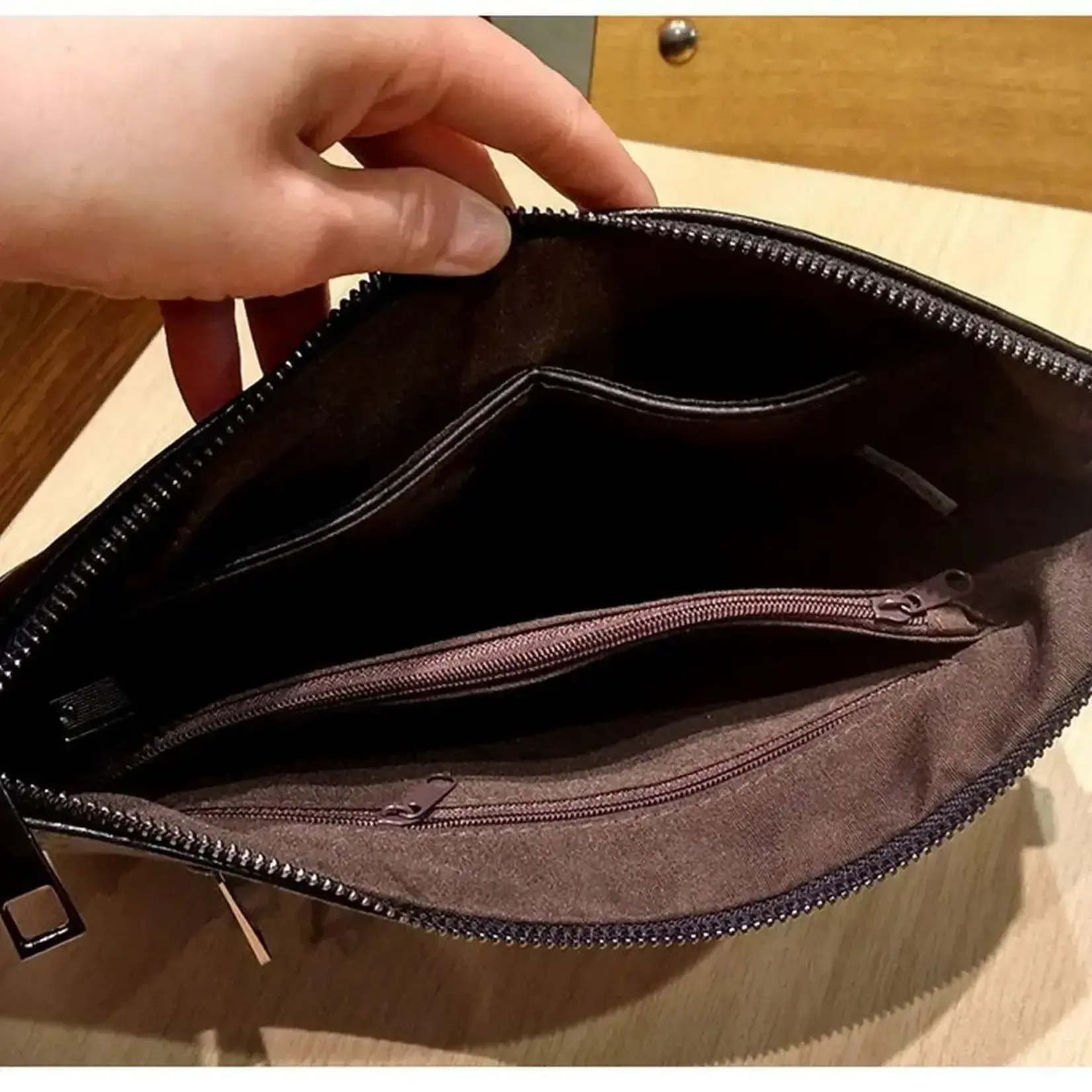 Black Envelope/Crossbody Bag w/Silver Grommeted Strap