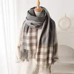 Lux Modern Plaid Scarf/Wrap w/Fringe in Grey Combo