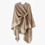 Double-Sided Two Color Ruana w/Pull Through Tab in Taupe