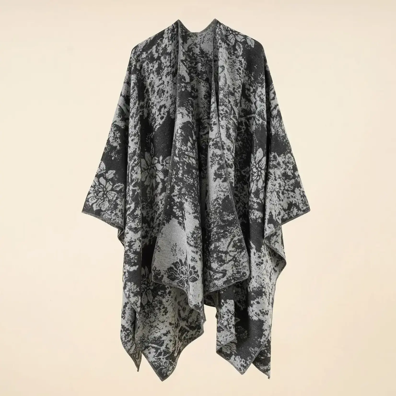 Floral Double-Sided Ruana in Black