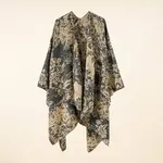 Floral Double-Sided Ruana in Khaki