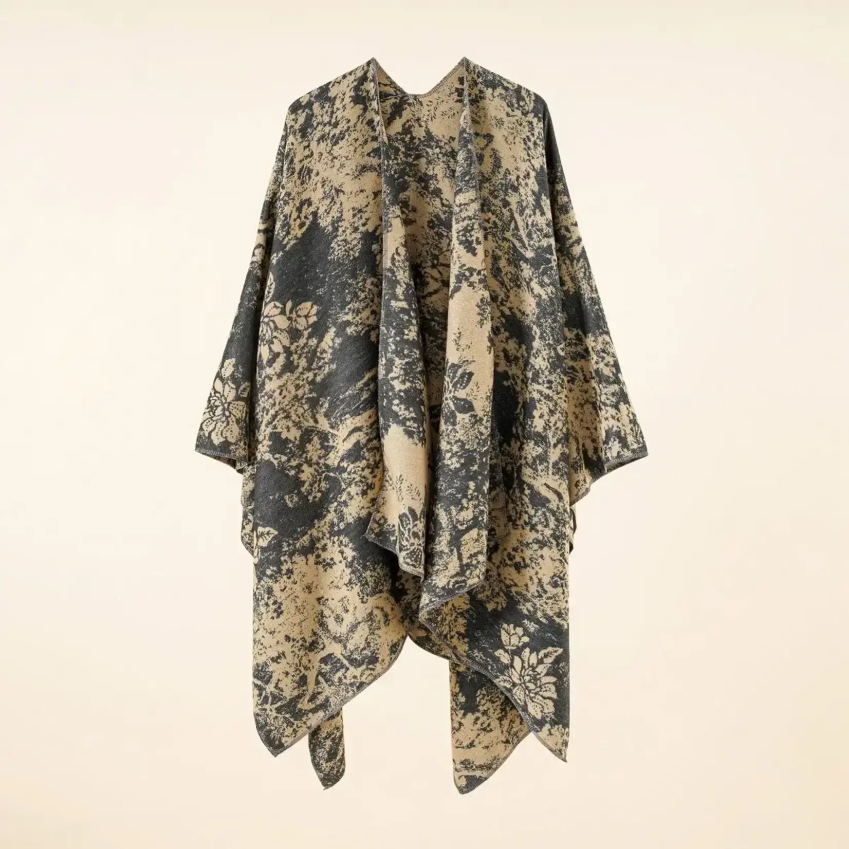 Floral Double-Sided Ruana in Khaki
