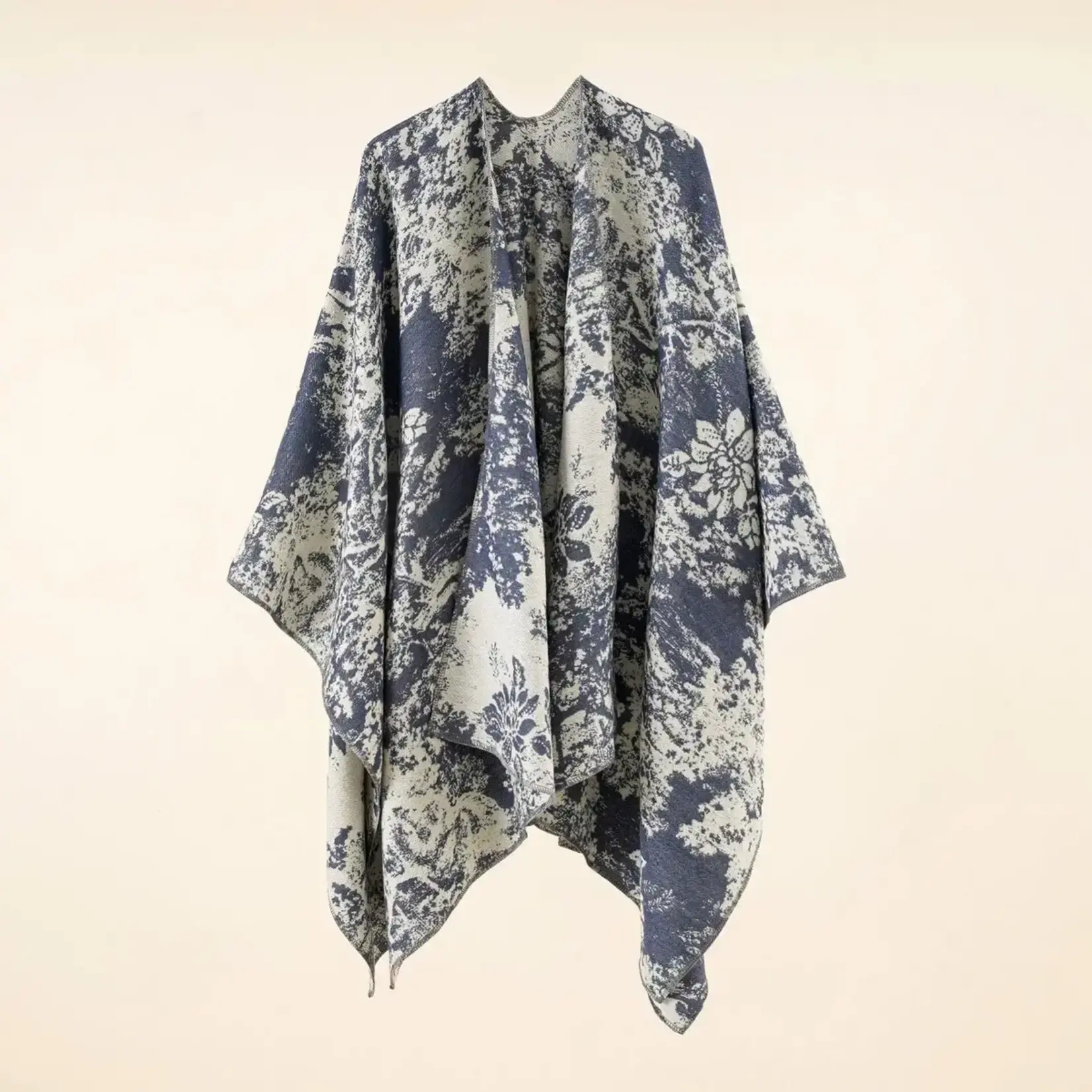Floral Double-Sided Ruana in Navy