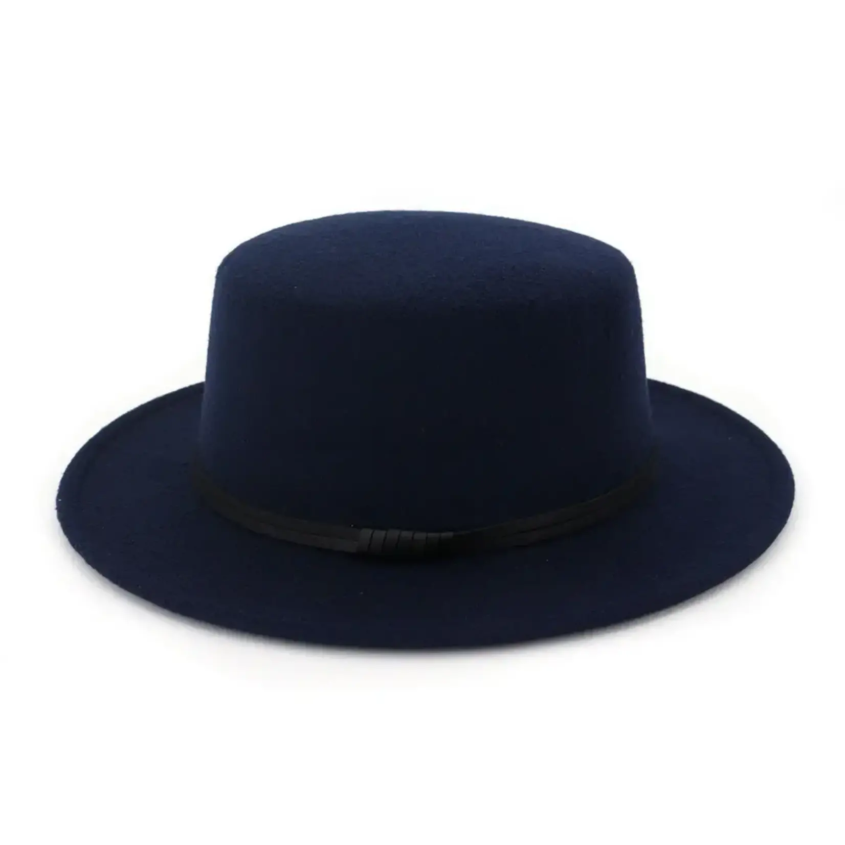 Flat Top Flat Brim Poly Hat in Navy