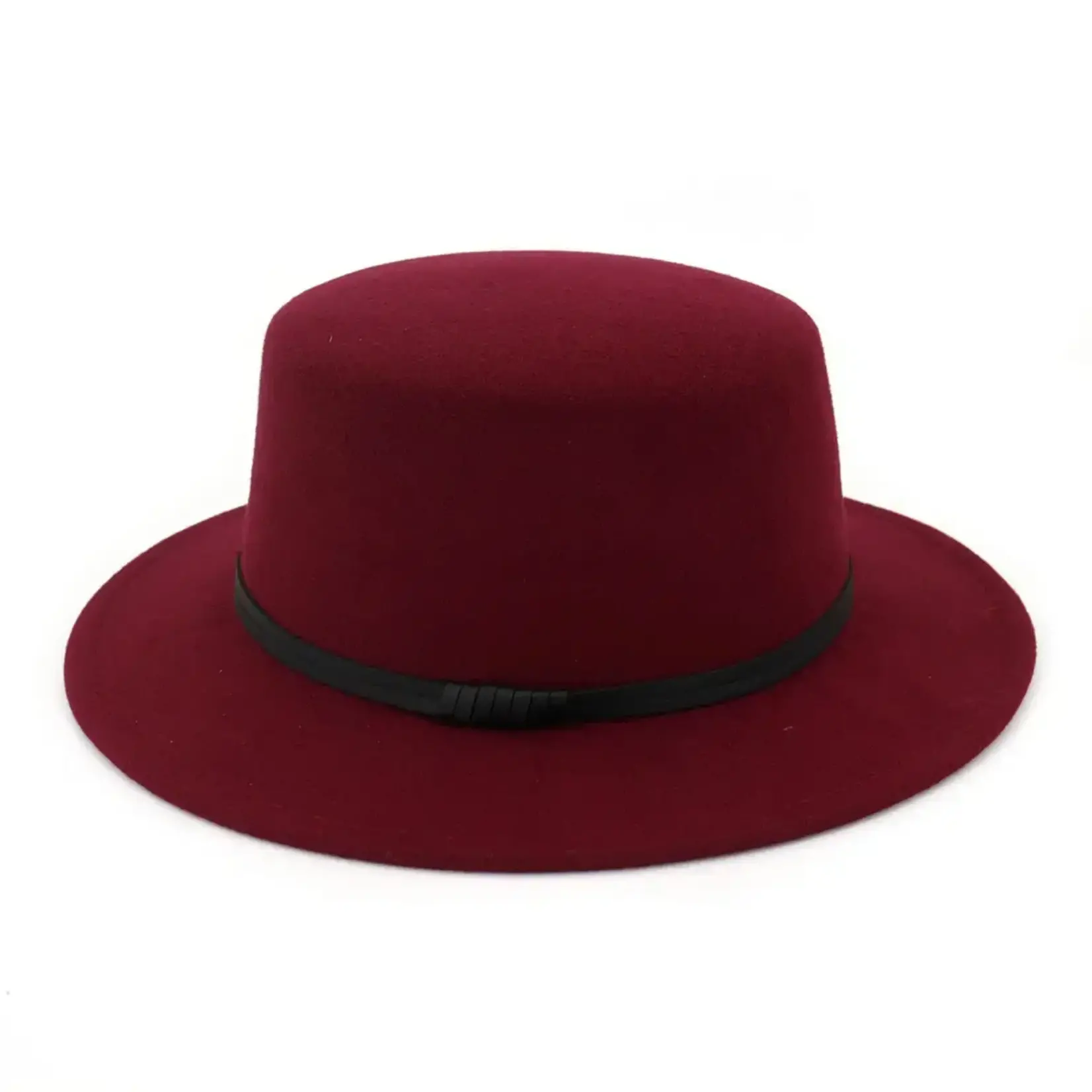 Flat Top Flat Brim Poly Hat in Wine
