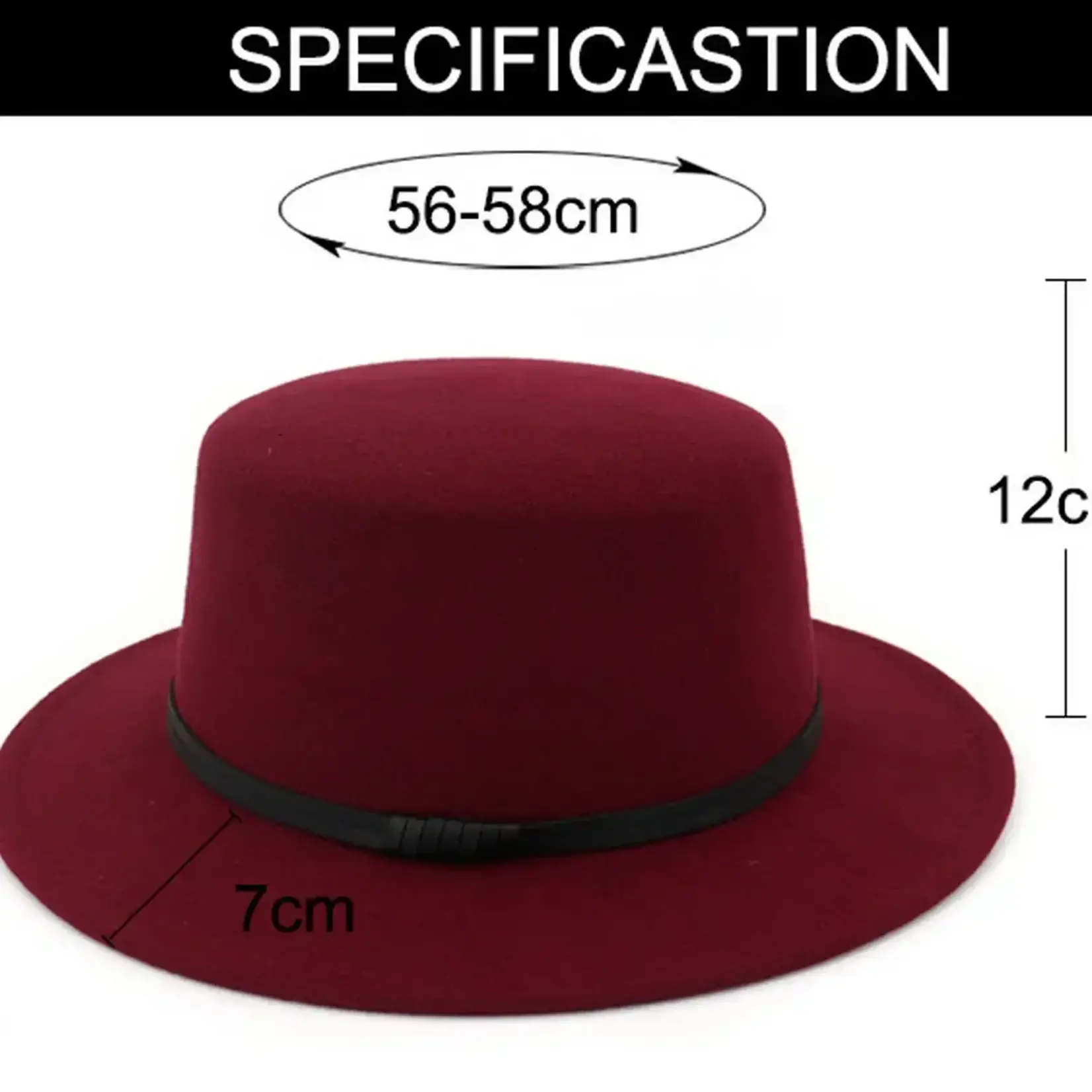 Flat Top Flat Brim Poly Hat in Wine