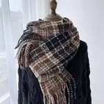 Plaid Scarf w/Fringe in Brown