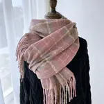 Plaid Scarf w/Fringe in Pink