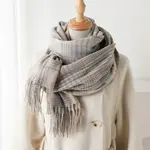 Plaid Scarf w/Fringe in Off-White