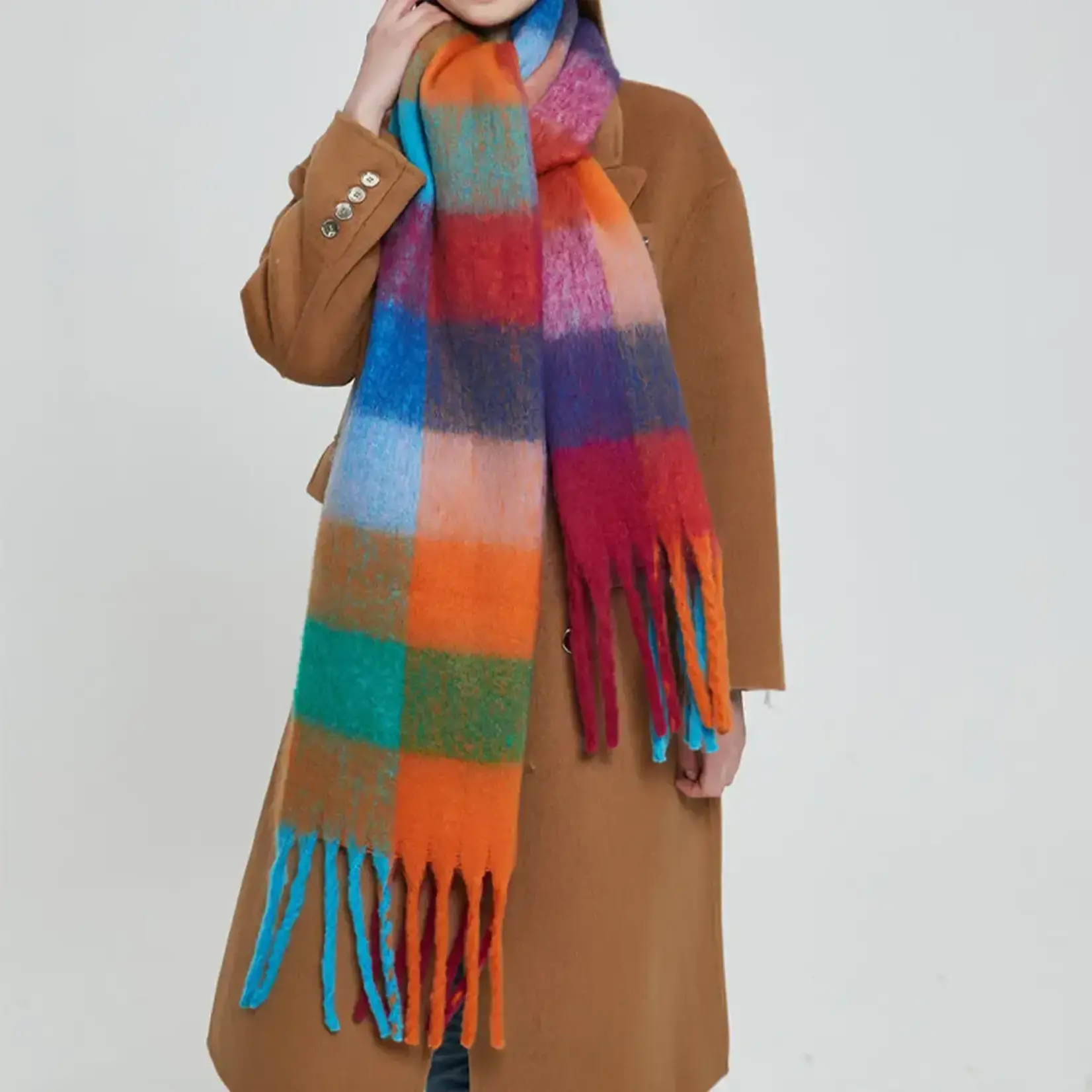 Heavy Color Block Scarf/Wrap w/Fringe in Multi