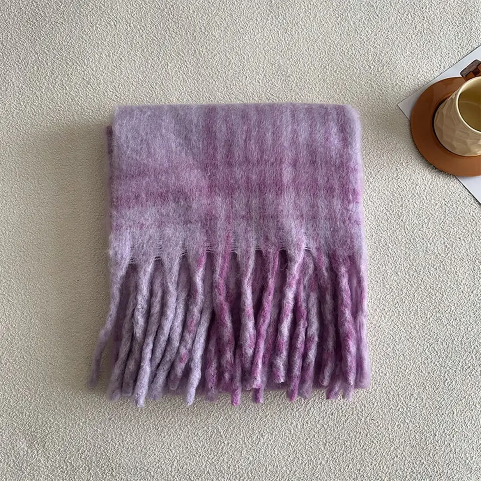 Heavy Plaid Scarf/Wrap w/Fringe in Purple