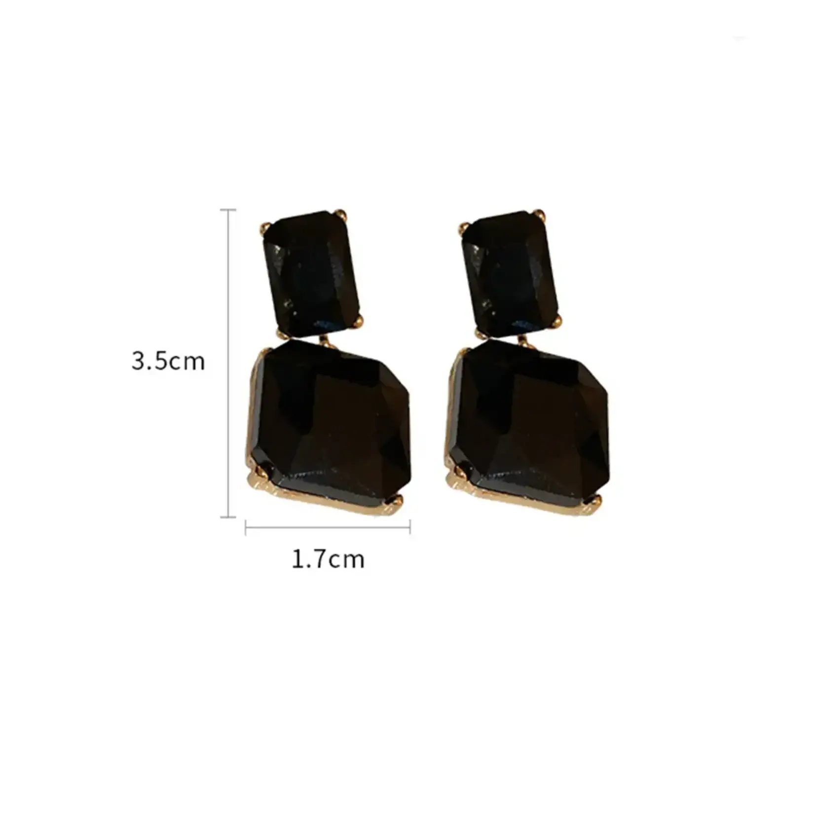 Simple High-End Transparent Cube Crystal Earrings In Black/Gold