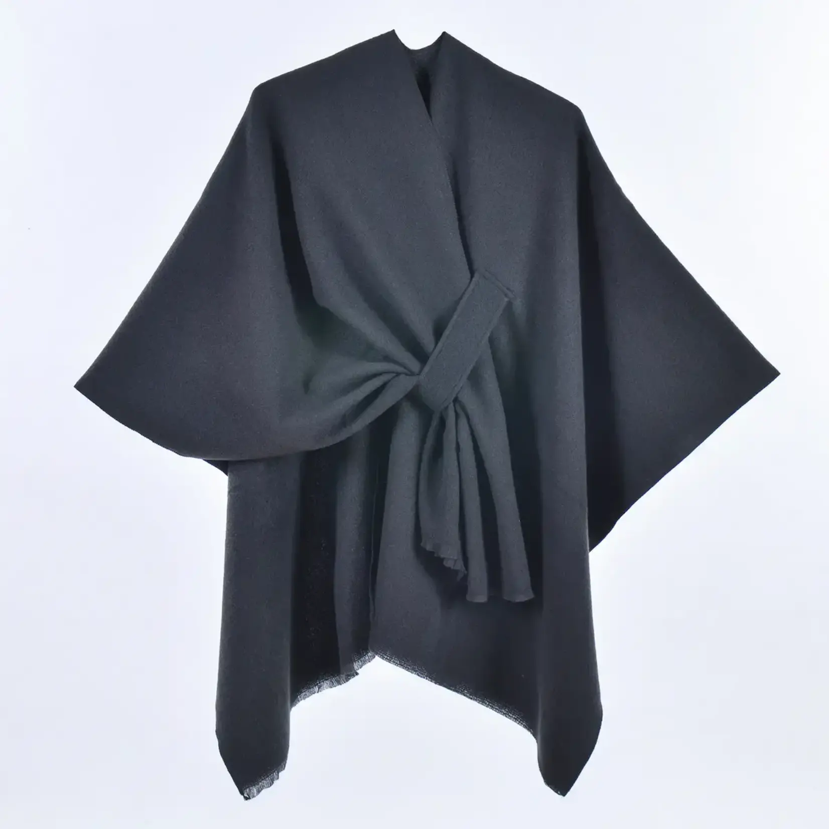 Solid Ruana w/Pull Through Tab in Black