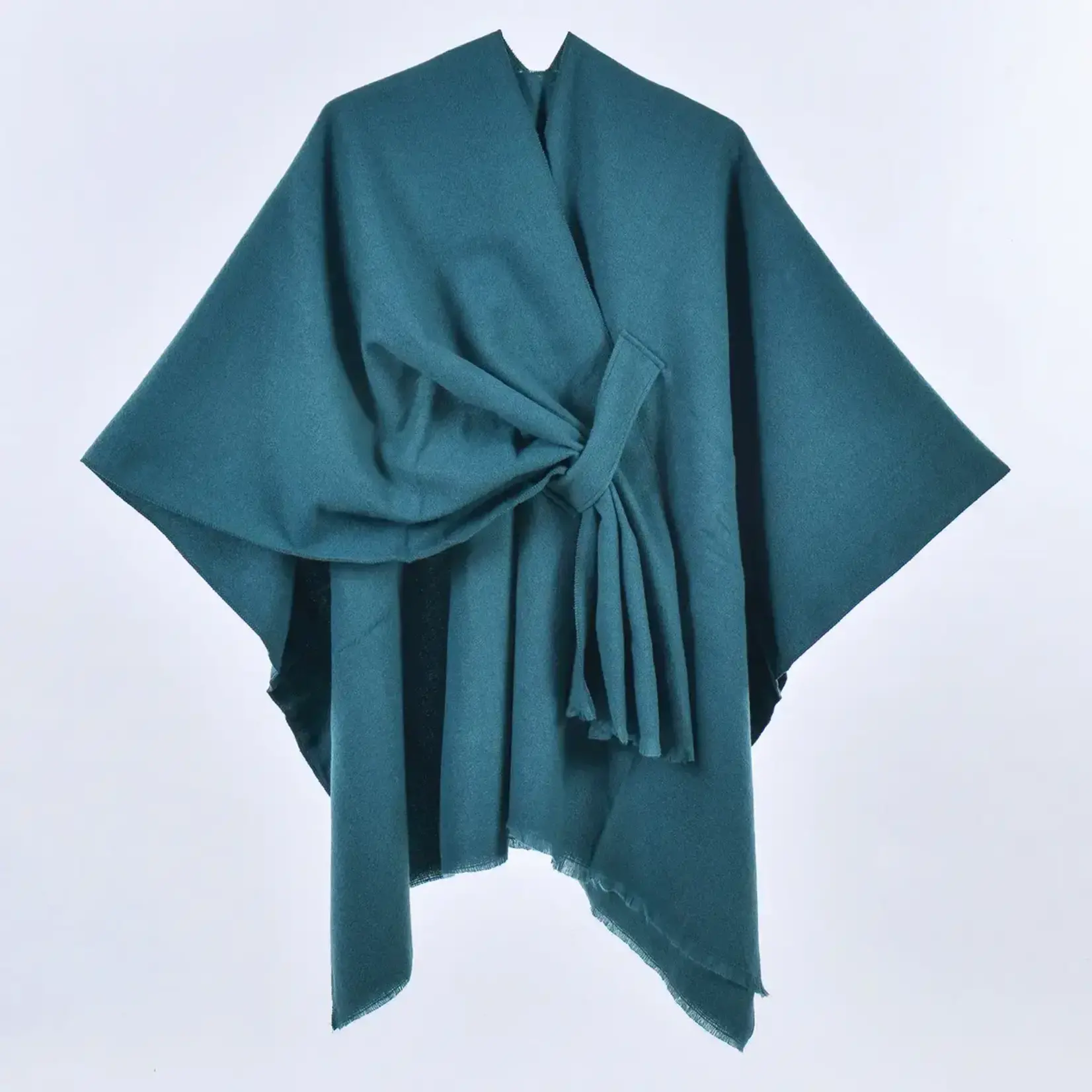 Solid Ruana w/Pull Through Tab in Teal Blue
