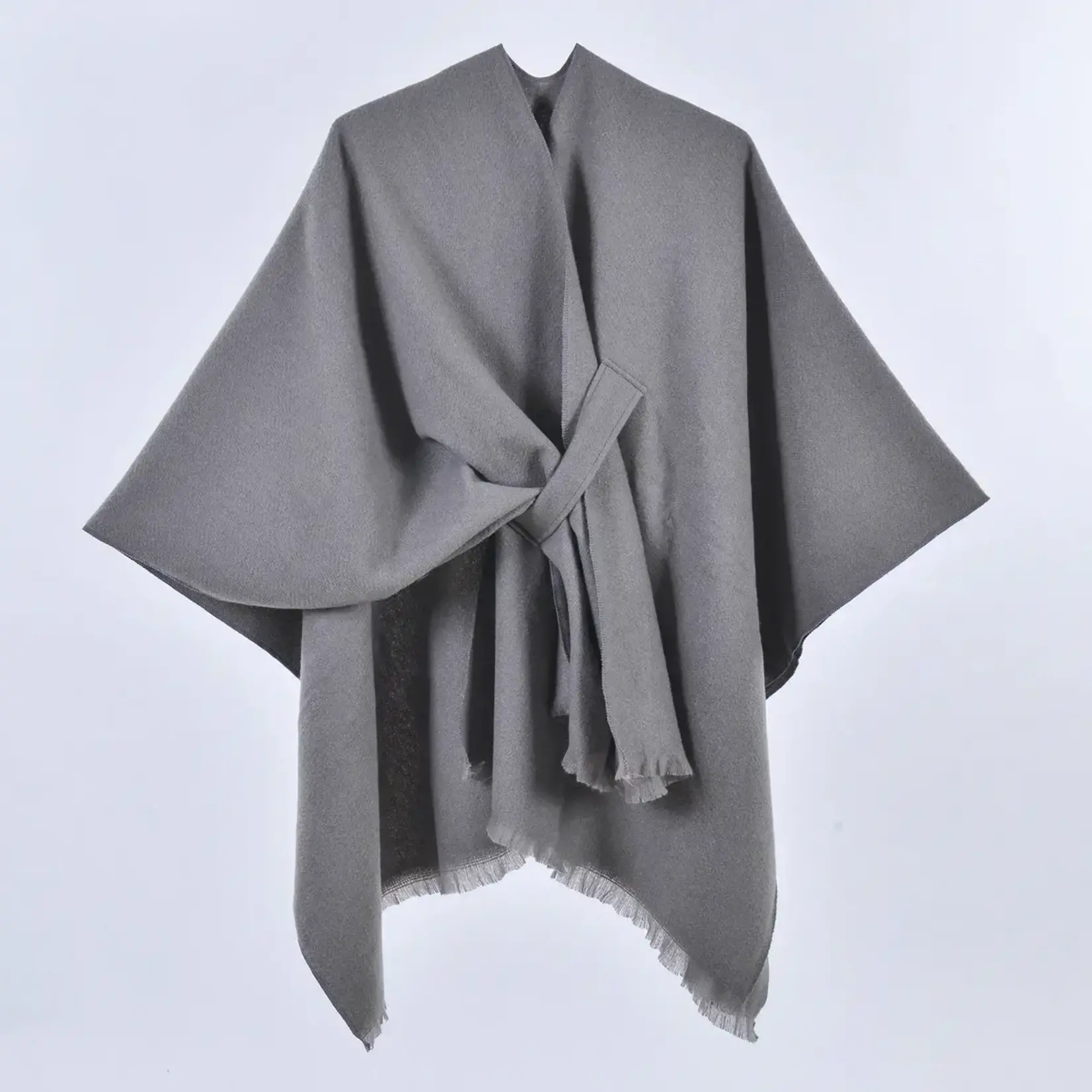 Solid Ruana w/Pull Through Tab in Grey