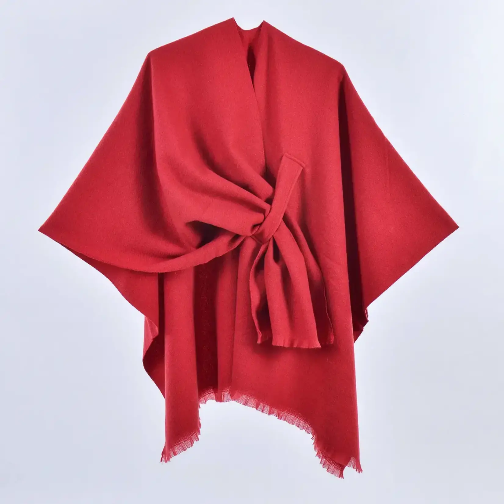 Solid Ruana w/Pull Through Tab in Red
