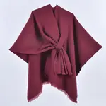 Solid Ruana w/Pull Through Tab in Wine