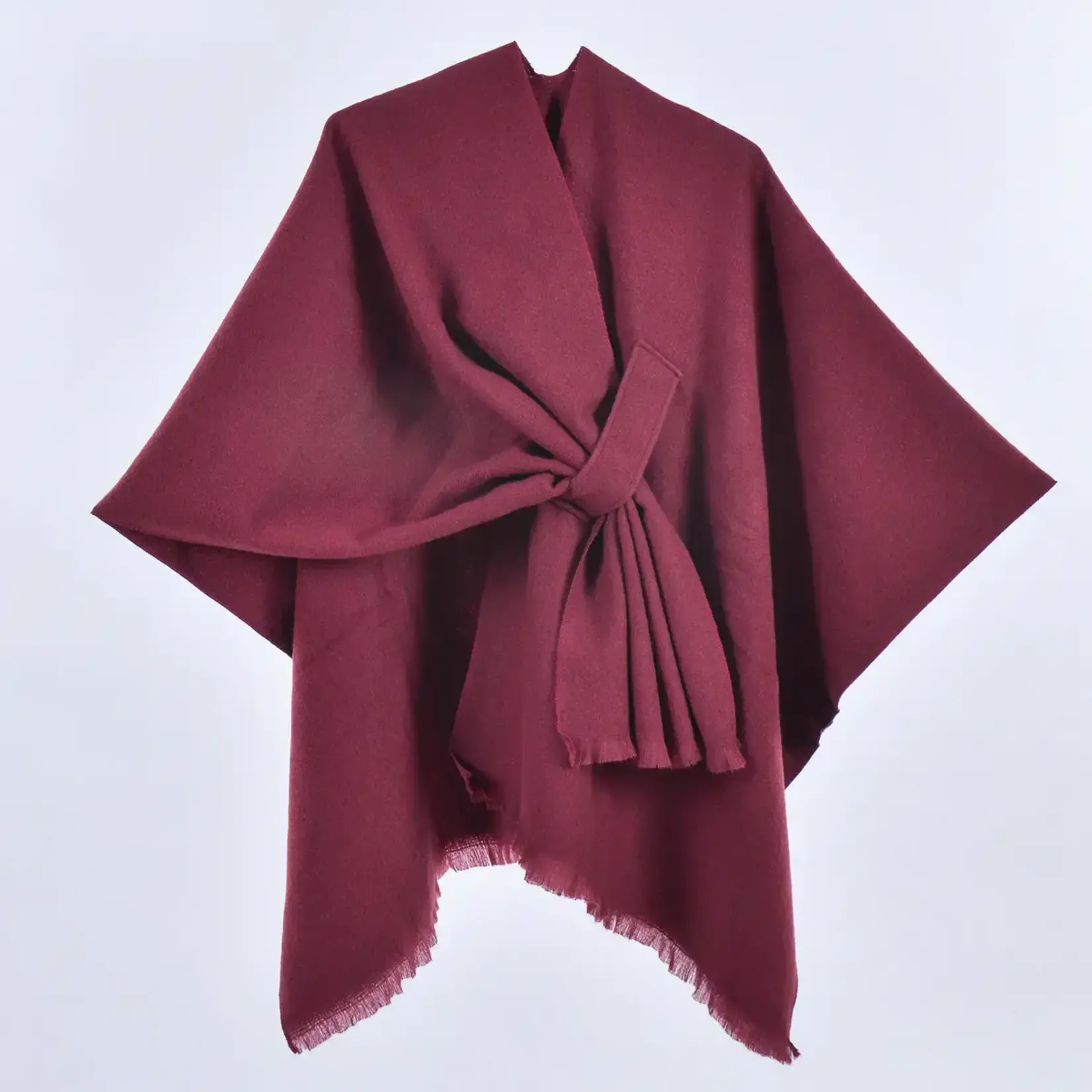 Solid Ruana w/Pull Through Tab in Wine