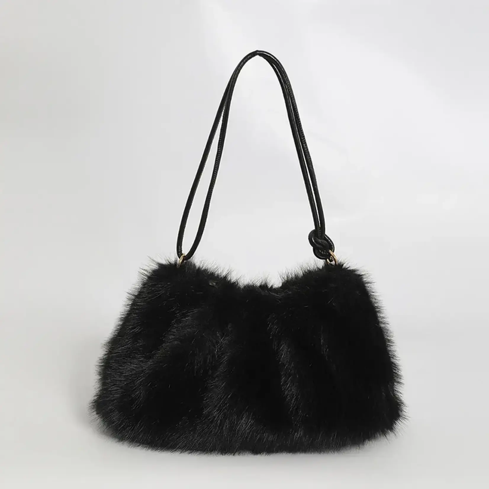 Faux Fur Shoulder Bag in Black