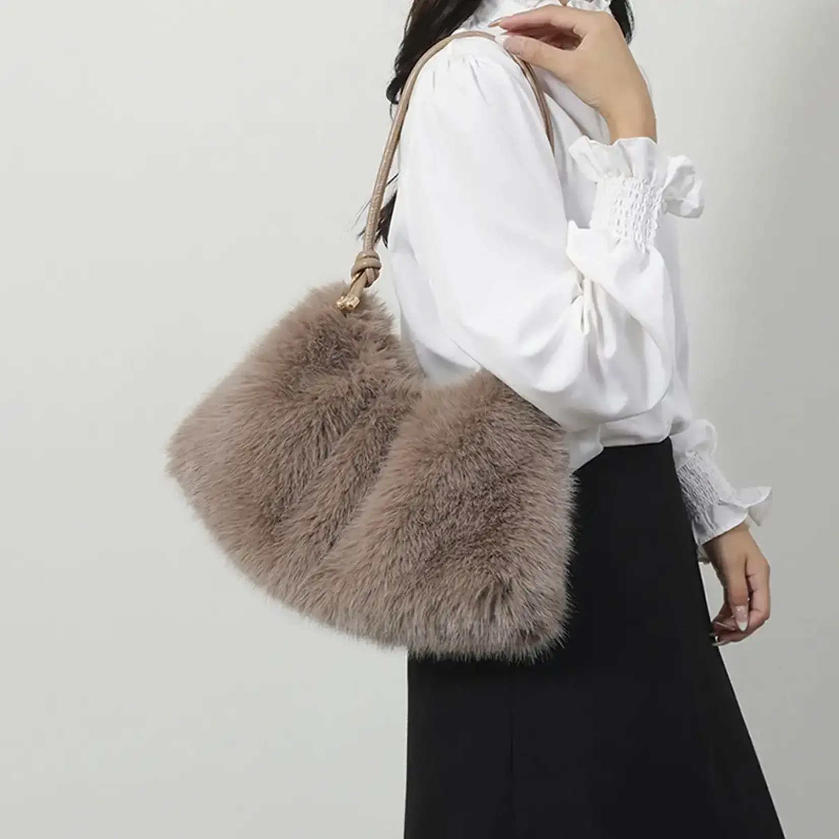 Faux Fur Shoulder Bag in Black