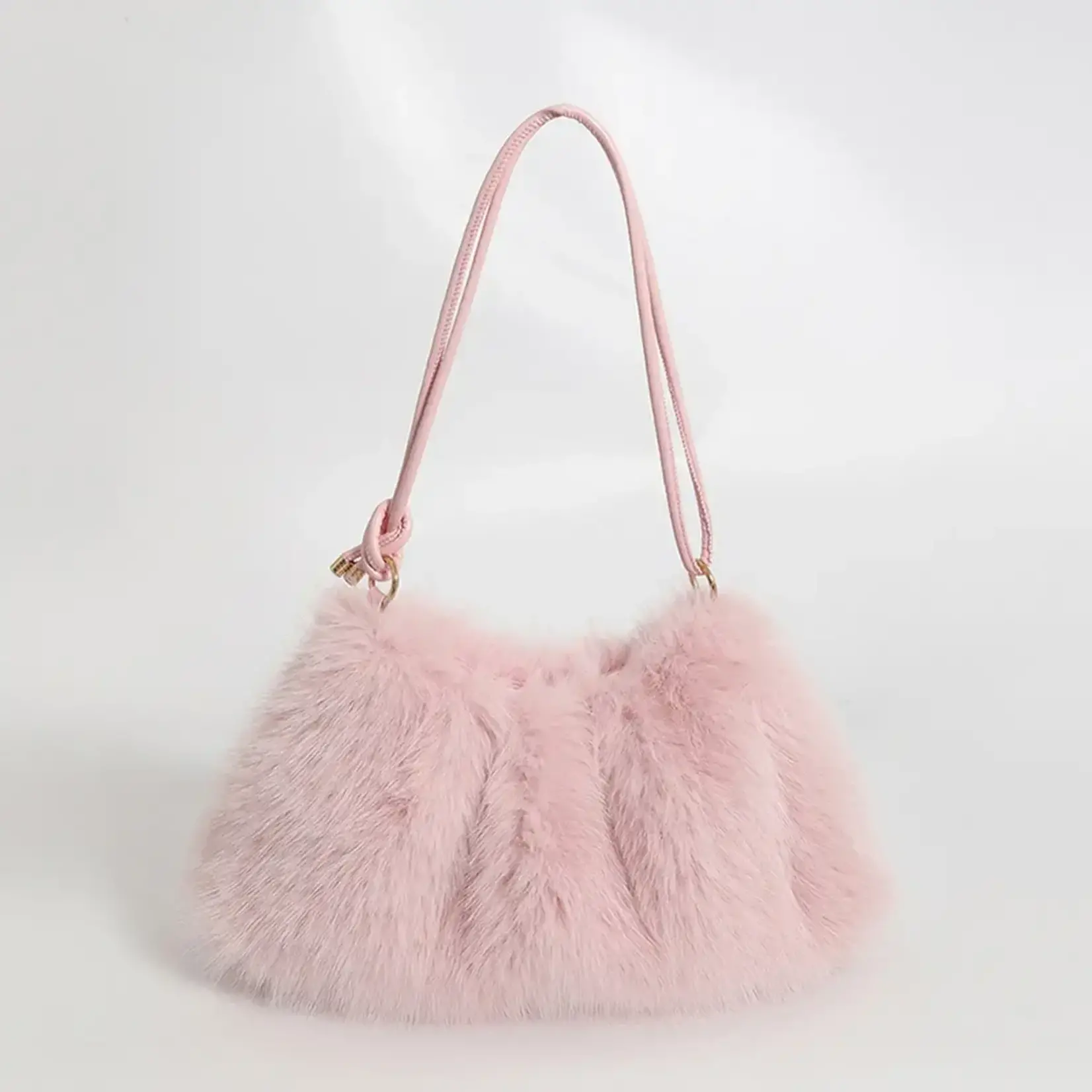 Faux Fur Shoulder Bag in Blush