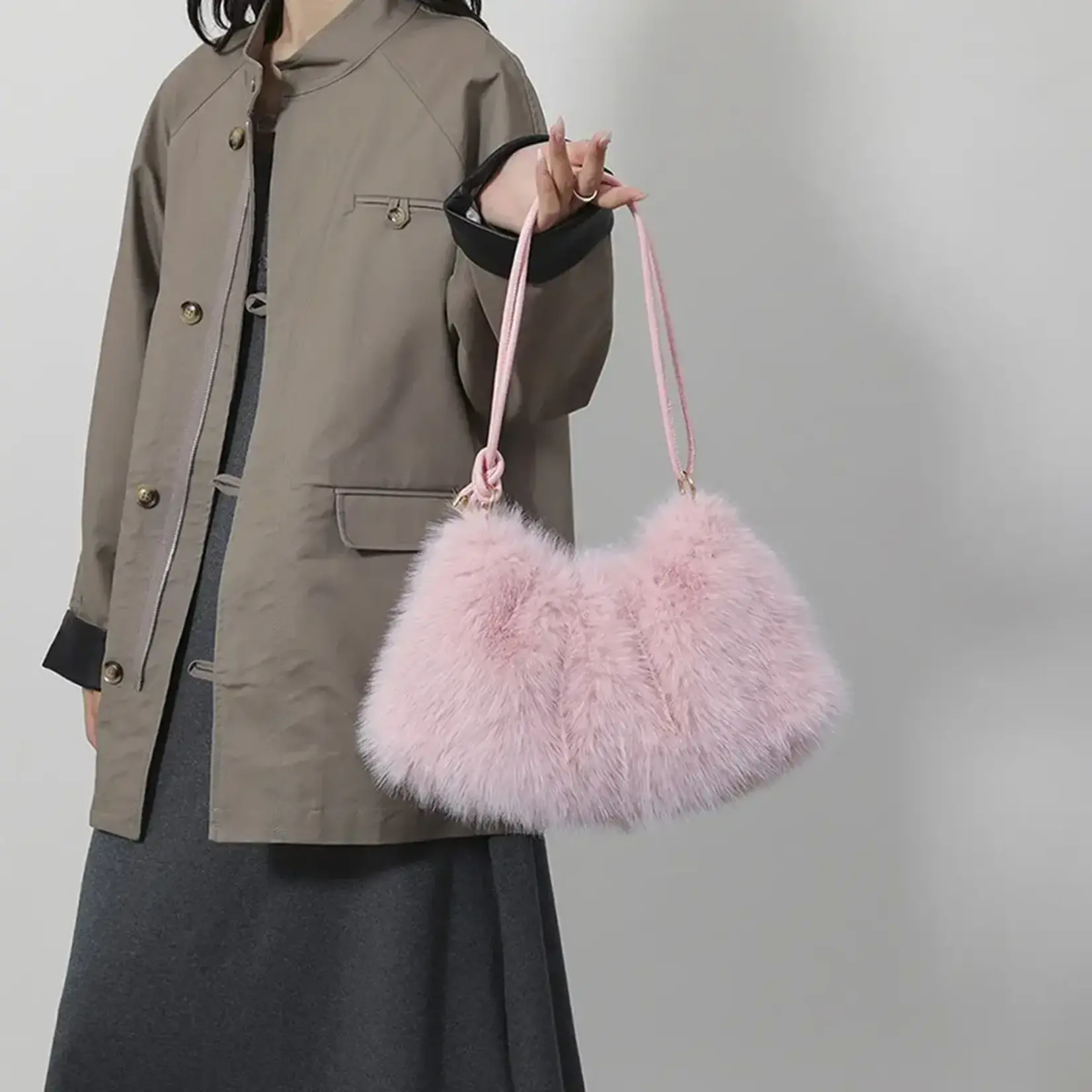 Faux Fur Shoulder Bag in Blush