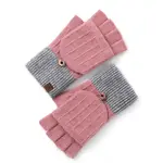 Knit Two Tone Half Finger Flip Mittens in Pink