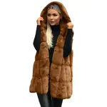 Plush Faux Fur Hooded Vest in Dark Camel (med)