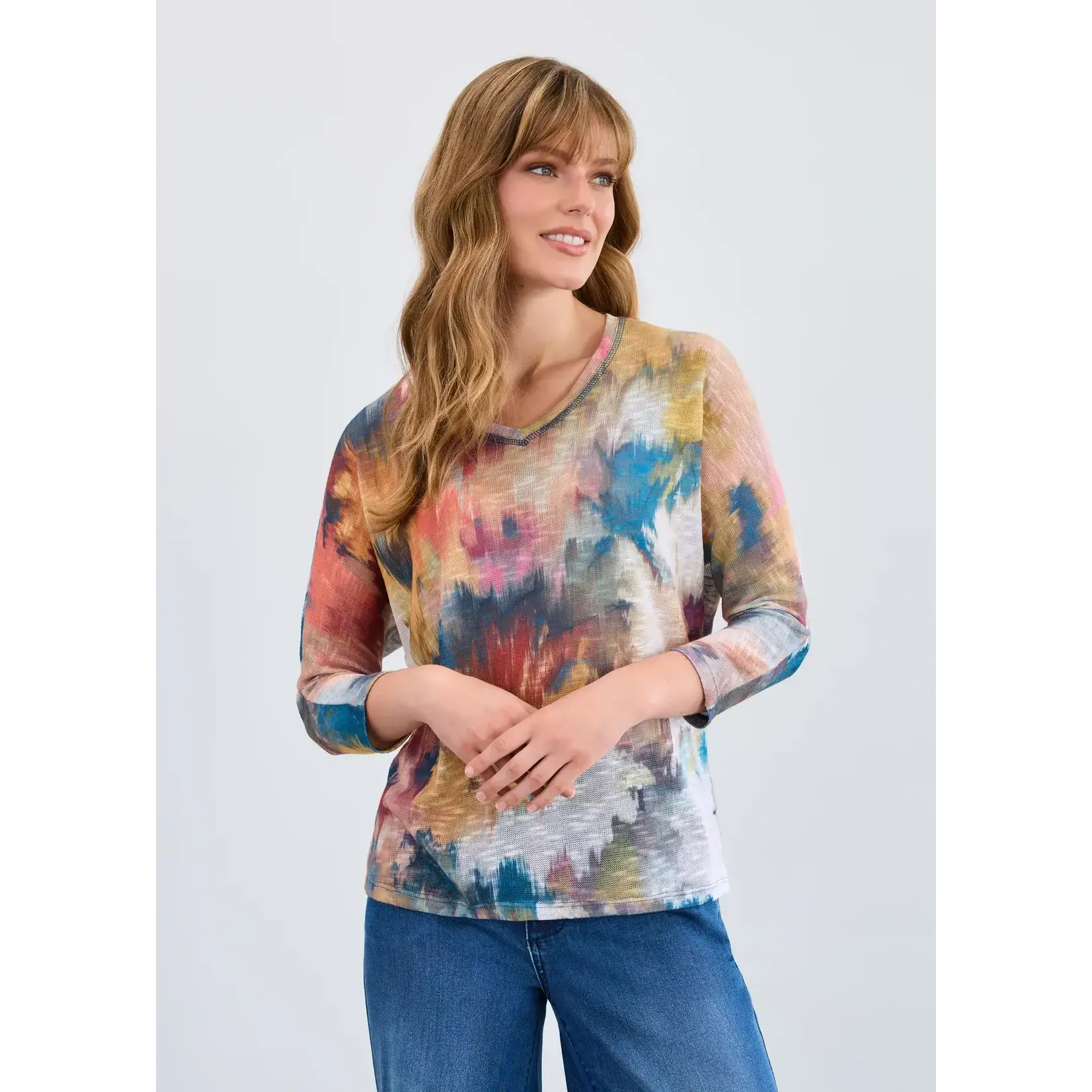 FDJ Dolman V-Neck Top in Fall Bouquet