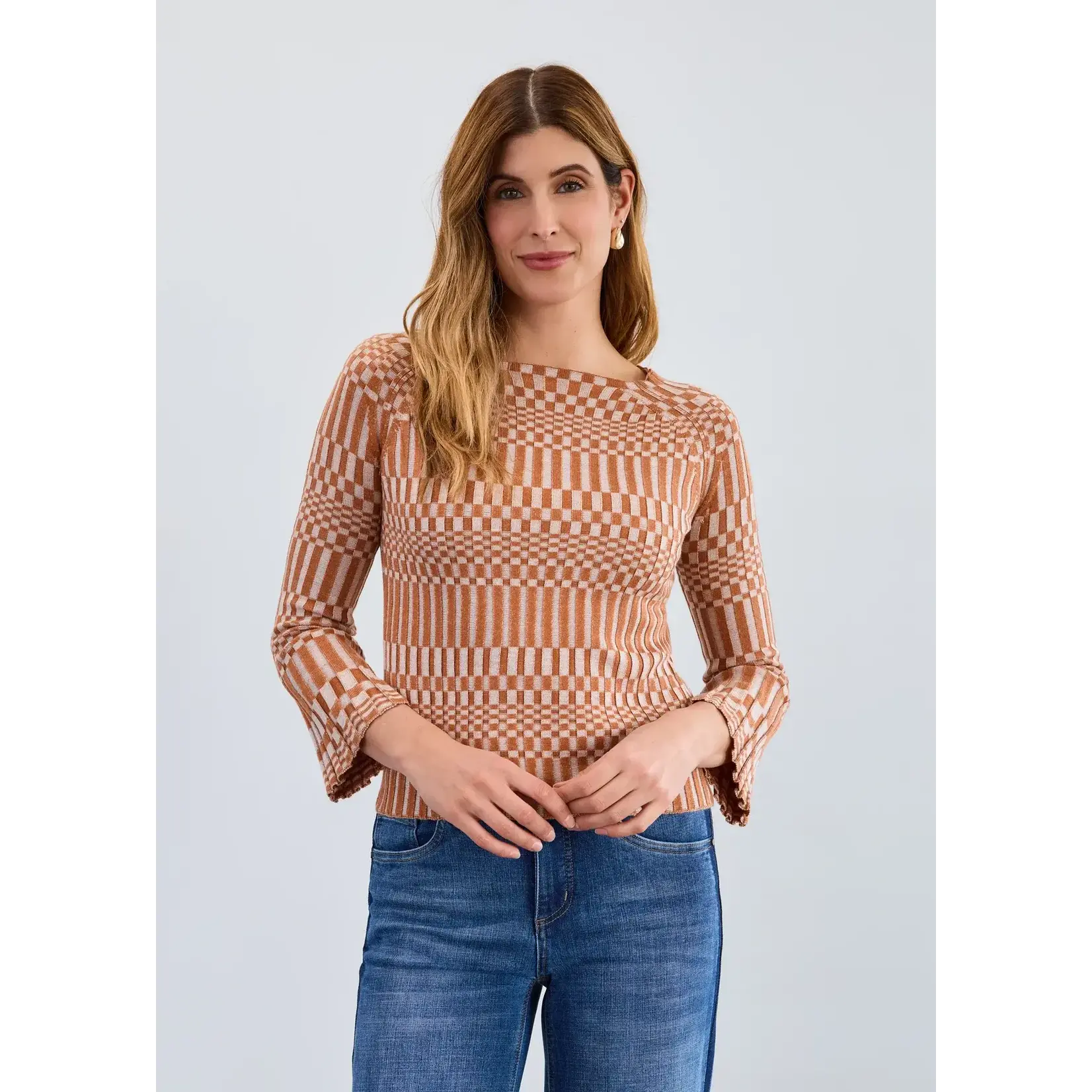 FDJ Long Sleeve Ribbed Sweater in Bronze/Creme