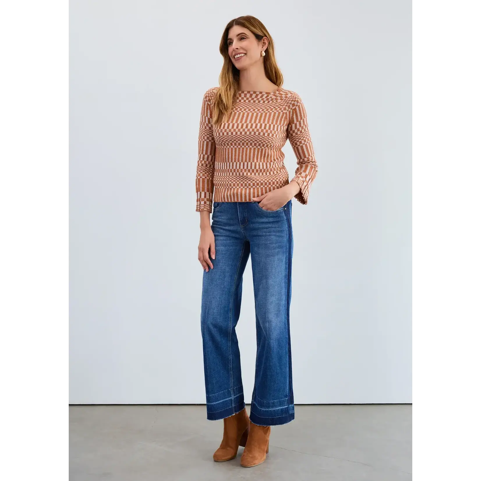 FDJ Long Sleeve Ribbed Sweater in Bronze/Creme