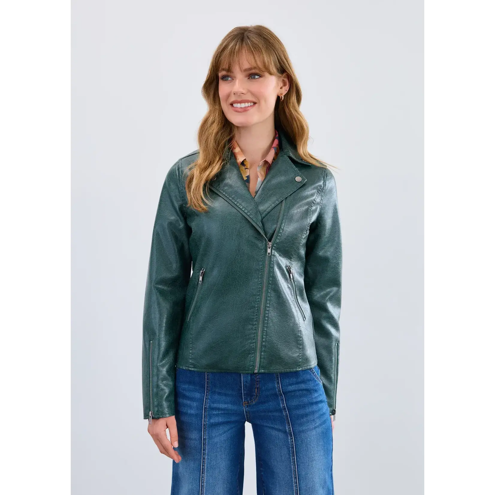 FDJ Faux Leather Moto Jacket in Spruce