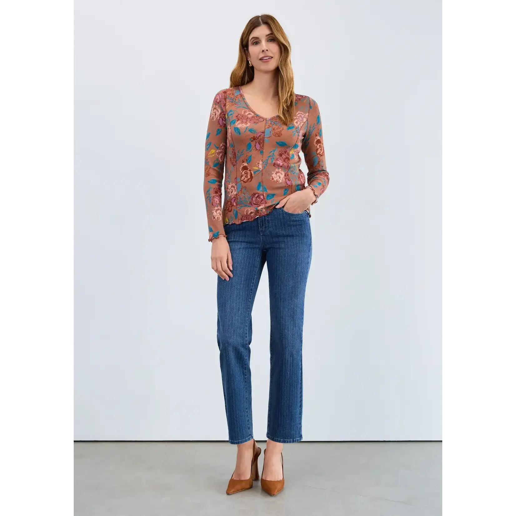 FDJ Olivia Pinstripe Straight Ankle Jean Dark Wash