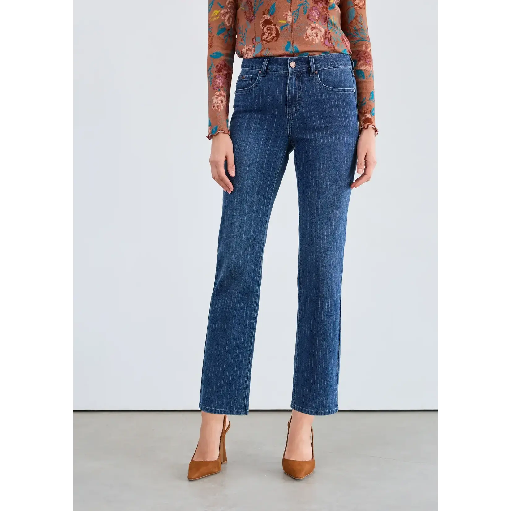 FDJ Olivia Pinstripe Straight Ankle Jean Dark Wash