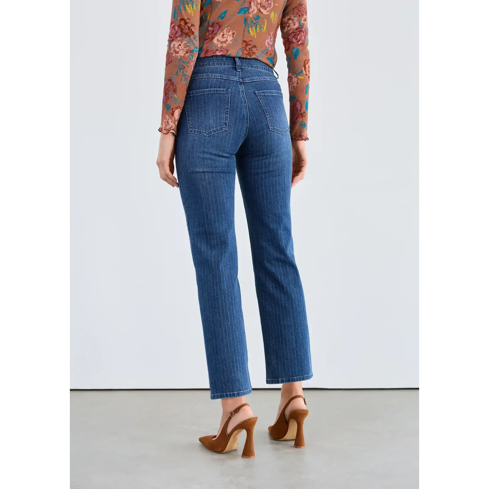 FDJ Olivia Pinstripe Straight Ankle Jean Dark Wash