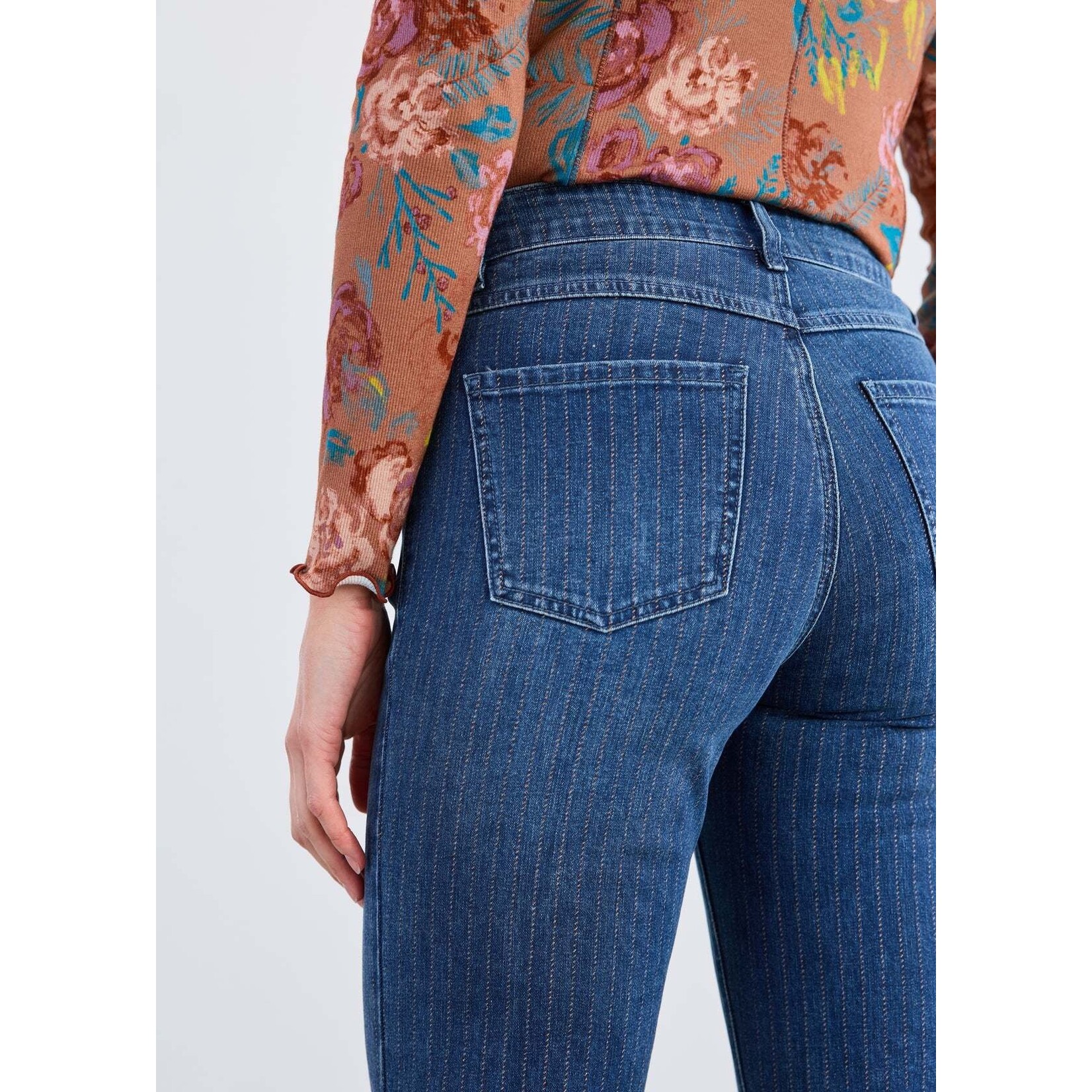 FDJ Olivia Pinstripe Straight Ankle Jean Dark Wash