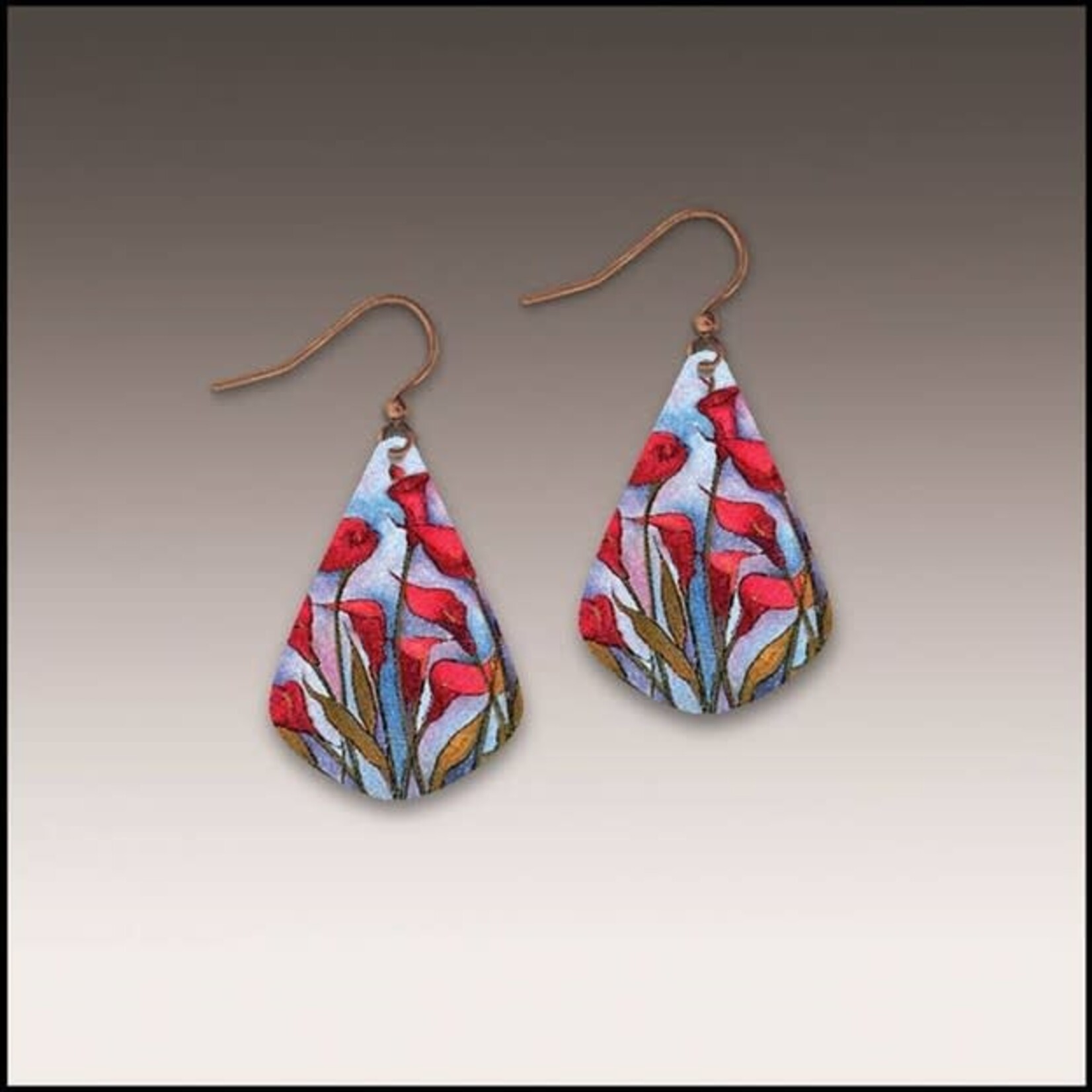 Illustrated Light Calla Lily Red Short Drop Handmade Earrings