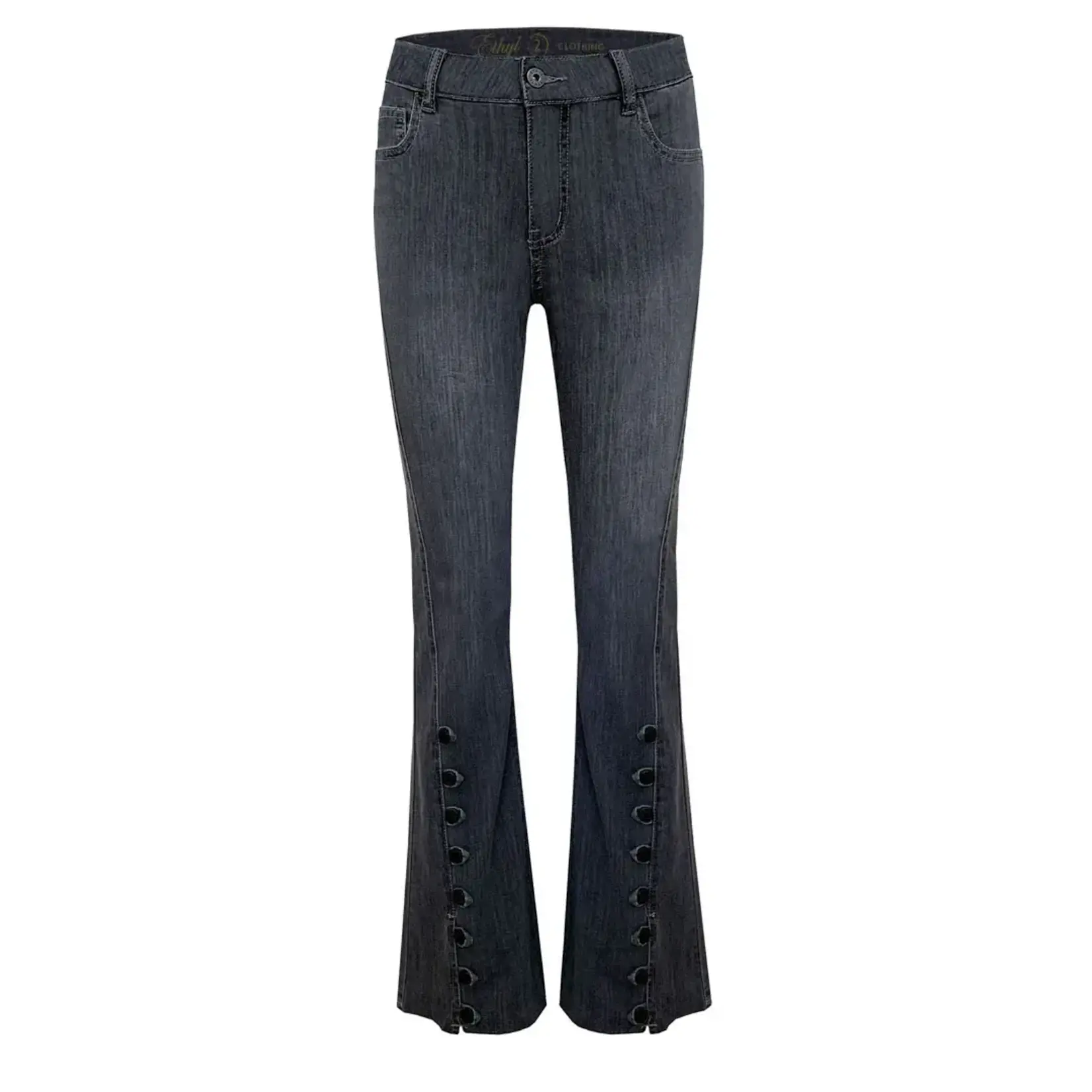 Zip Front W/Button on Front Legs in Gray Wash