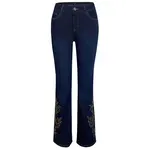 Zip Front Boot Cut Denim w/Embroidery