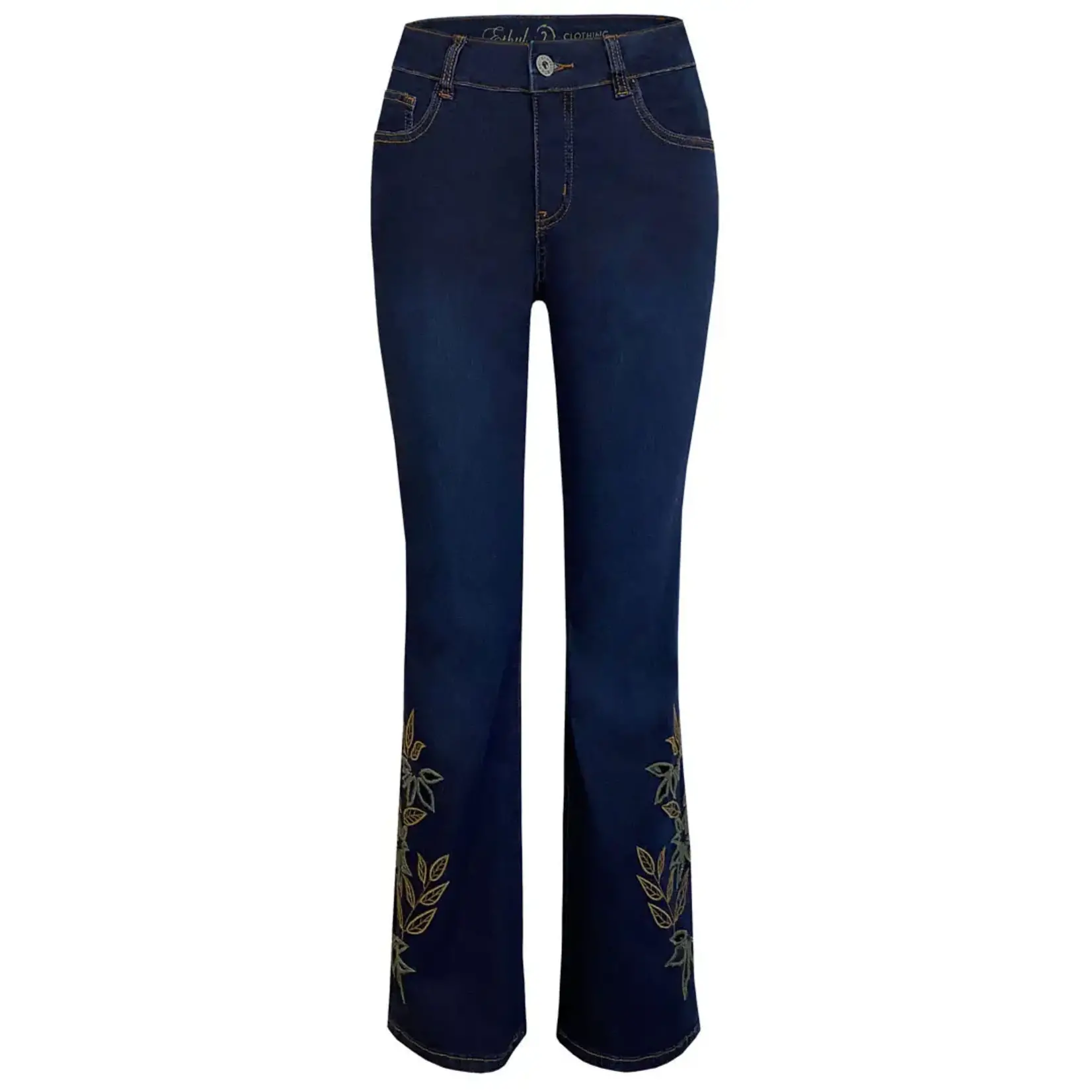 Zip Front Boot Cut Denim w/Embroidery