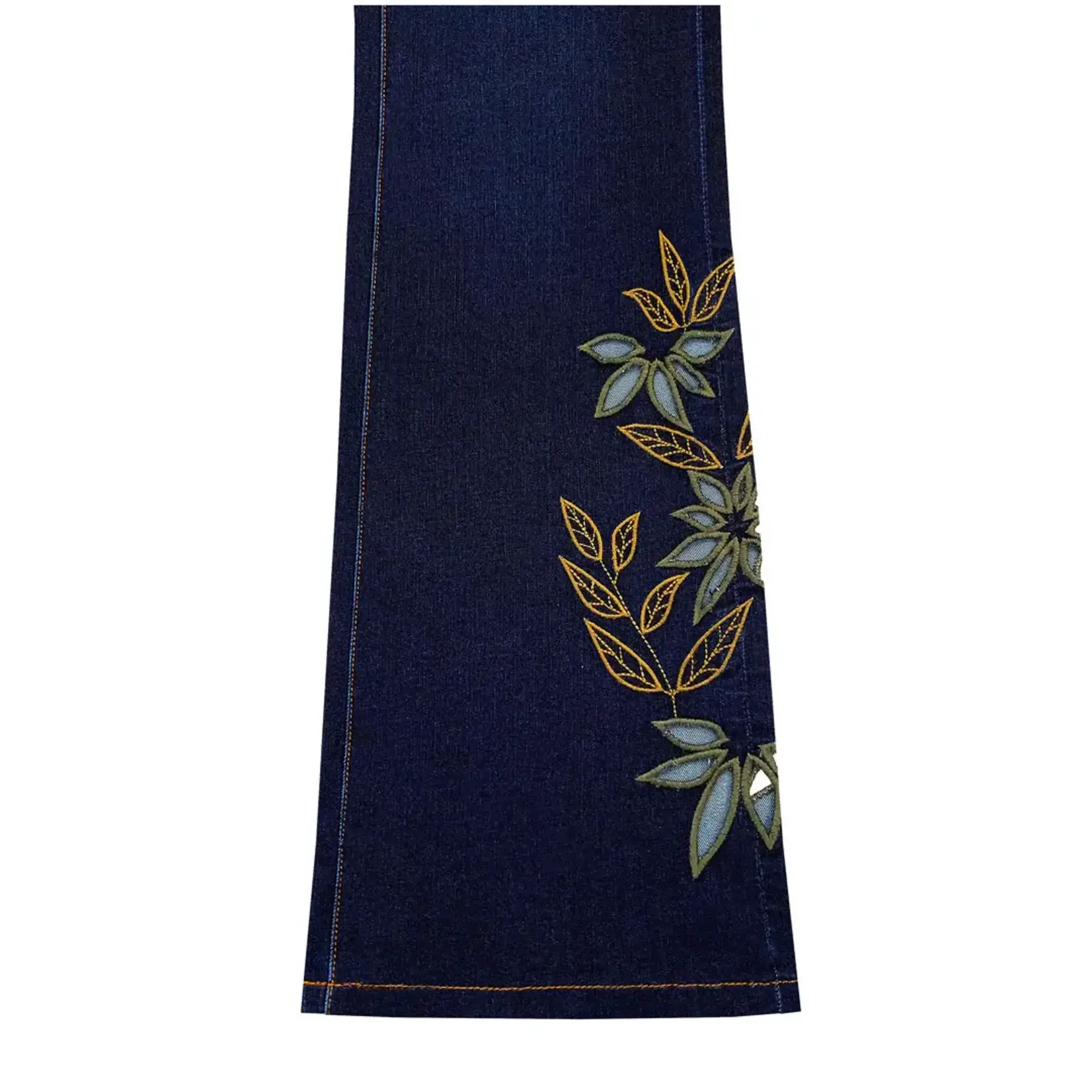 Zip Front Boot Cut Denim w/Embroidery