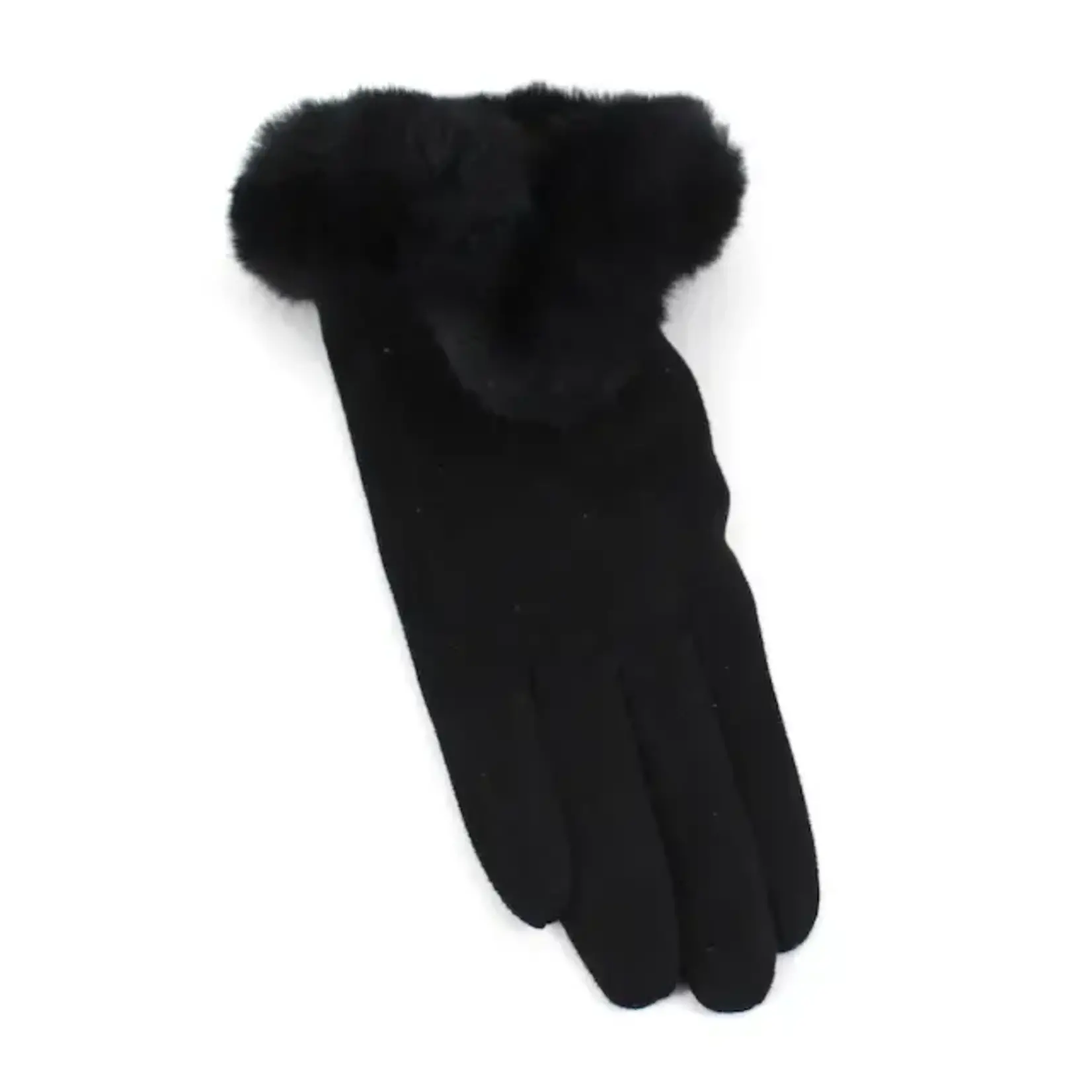 Pretty Persuasions Faux Fur Trim Velvet Like Gloves in Black