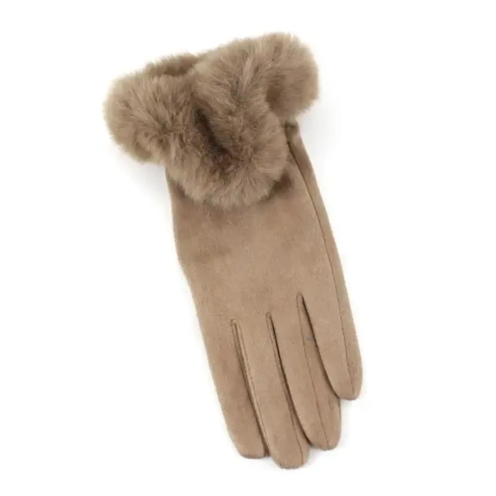 Pretty Persuasions Faux Fur Trim Velvet Like Gloves in Taupe