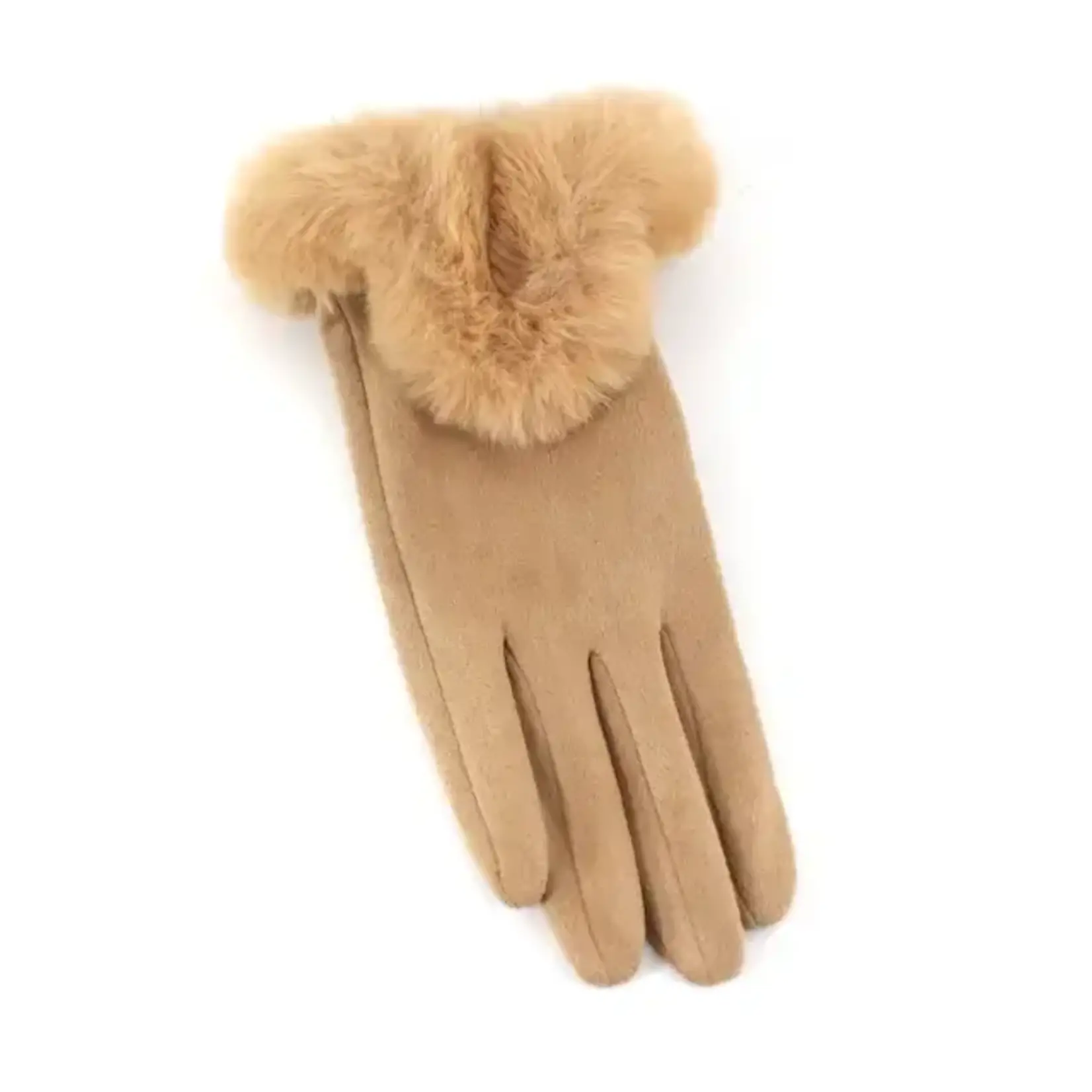 Pretty Persuasions Faux Fur Trim Velvet Like Gloves in Beige