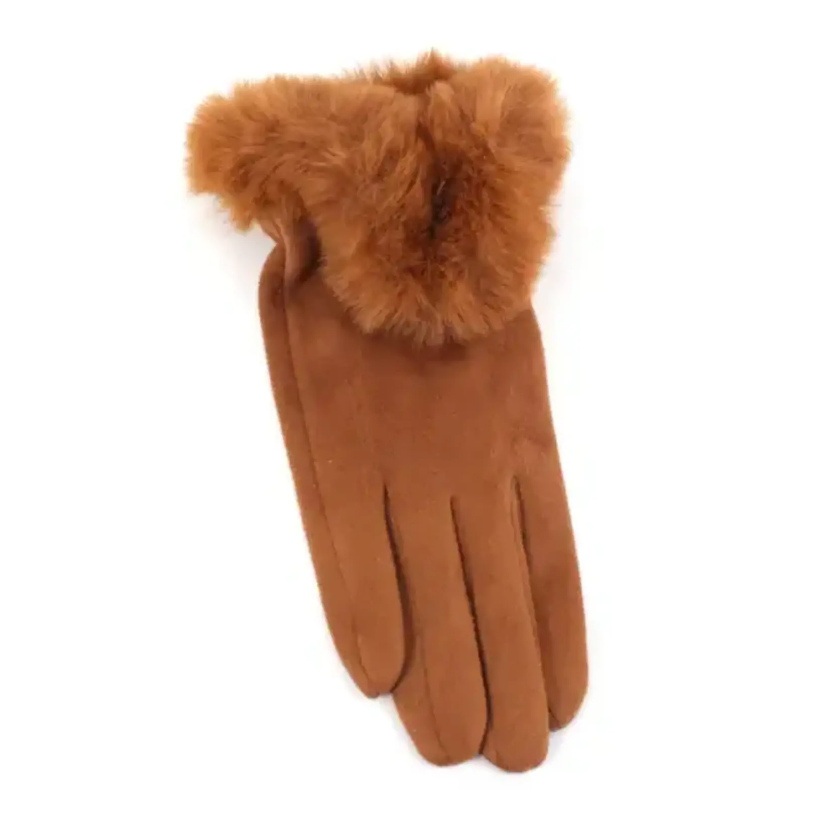 Pretty Persuasions Faux Fur Trim Velvet Like Gloves in Brown