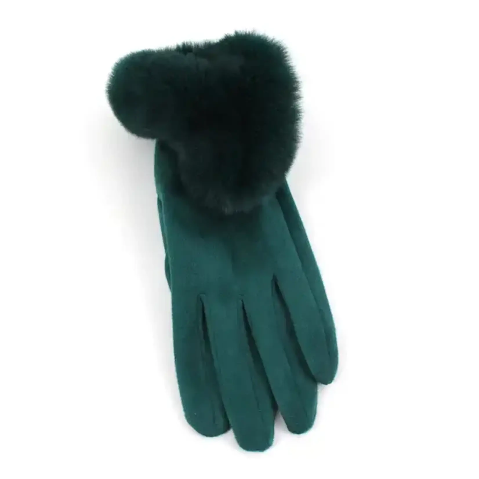 Pretty Persuasions Faux Fur Trim Velvet Like Gloves in Dark Green