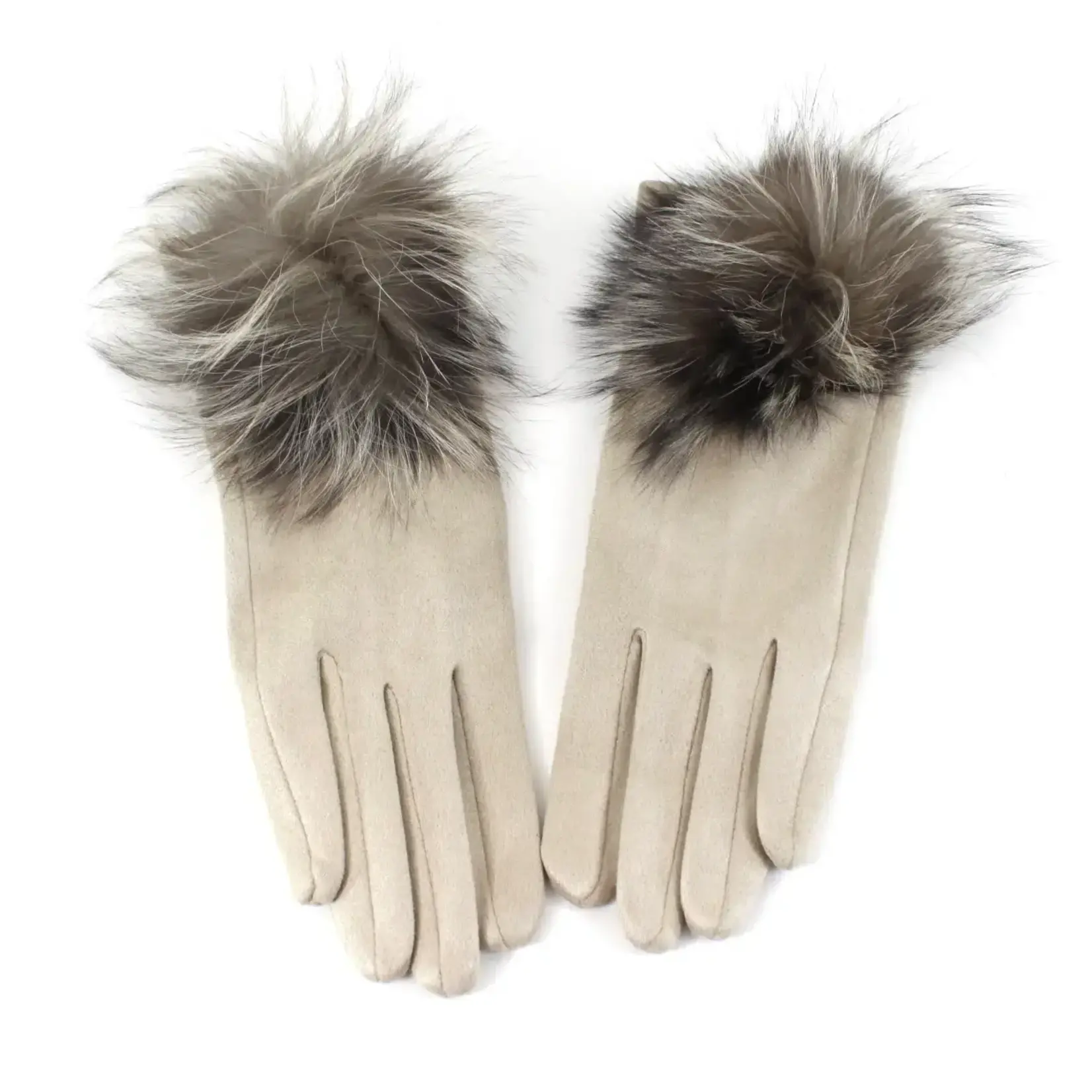 Pretty Persuasions Faux Fur Pom Pom Gloves in Sand