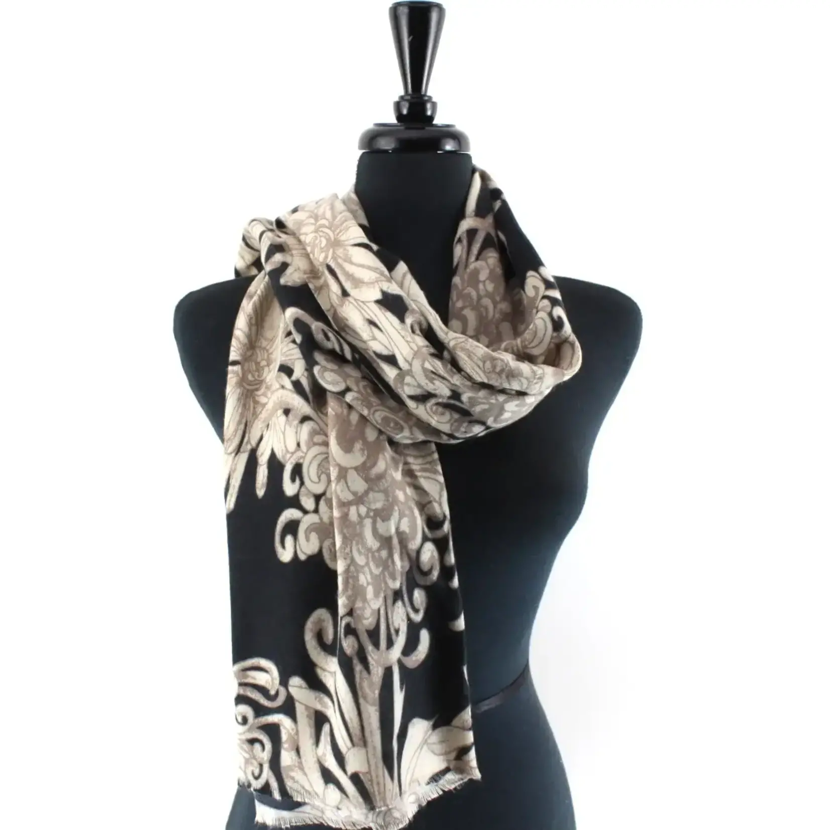 Pretty Persuasions Cashmere Like Print Scarf in Ivory/Black